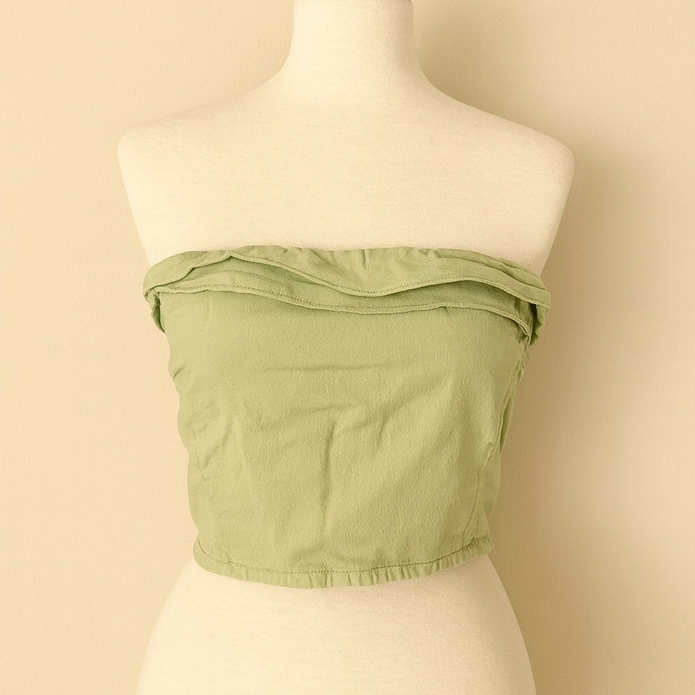 THATSSOFETCH Green Strapless Bandeau Crop Top - Size S